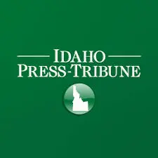 Green background with the words Idaho Press-Tribune in white, centered above a circular icon featuring the silhouette of the state of Idaho.