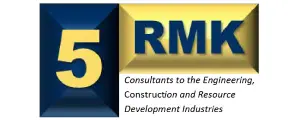 Logo with a large number 5 in blue and yellow on the left, and the letters RMK in bold on a yellow background to the right. Below, text reads Consultants to the Engineering, Construction and Resource Development Industries.