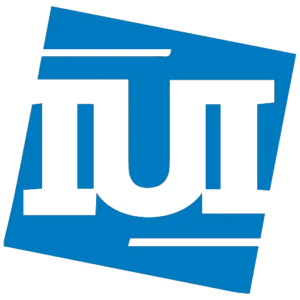 Blue and black stylized logo featuring angular shapes that form the letters UT. The background is transparent.