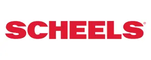 The image displays the SCHEELS logo in bold red text on a plain white background.